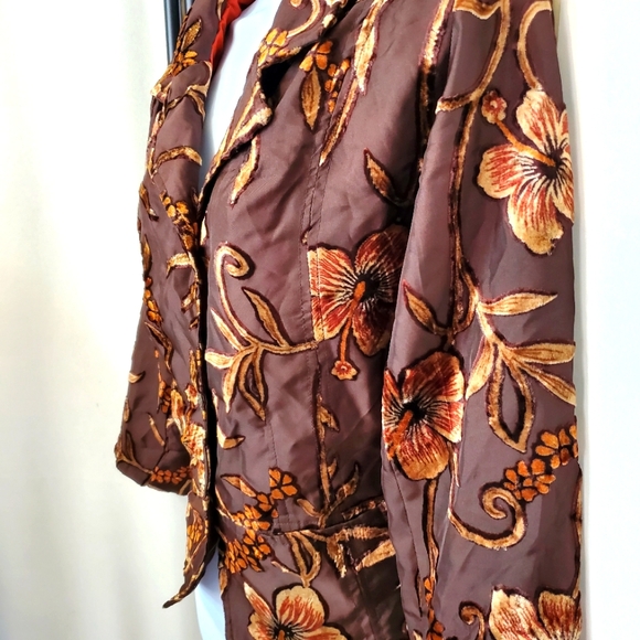 VINTAGE JULIA KEN KIMONO 🌸 Brown Floral Embroidered Jacket • Straight Cropped - Picture 9 of 17